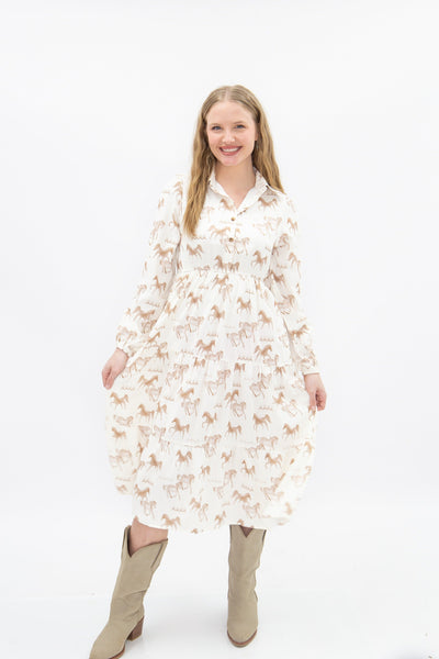 Horse Print Shirt Dress Grace+Emma