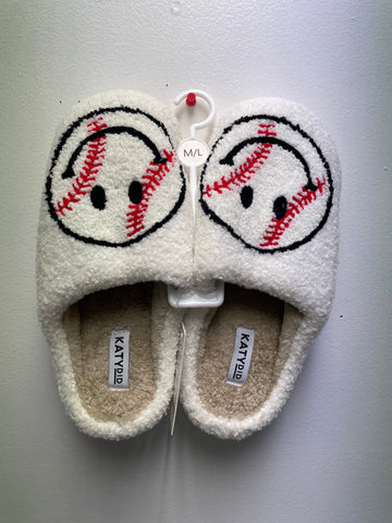 White Baseball Slippers | Cozy Fan Footwear Sizes 6-10 Amanda Queen