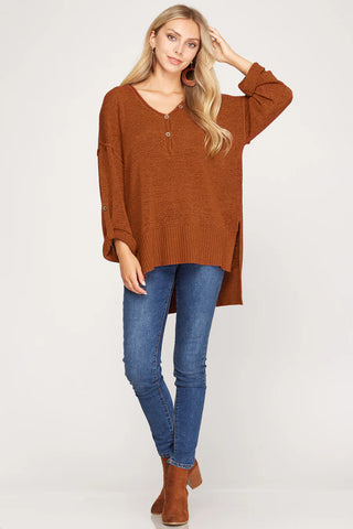She & Sky Rust button down Sweater