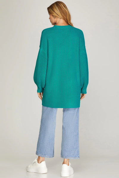 She & Sky Lagoon Blue Cardigan Sweater w/pockets