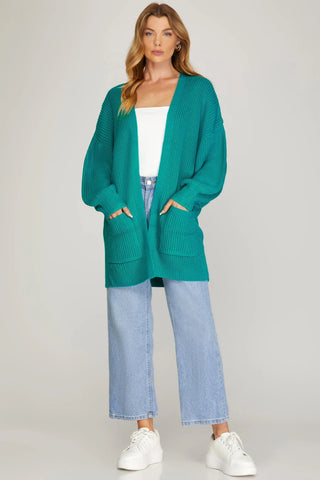 She & Sky Lagoon Blue Cardigan Sweater w/pockets Brittany Wilson