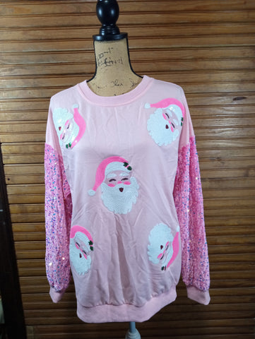 Santa Sweatshirts w/sequin Sleeves/pink
