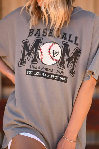 Comfort color T-Shirt-Baseball Mom-gray black letters