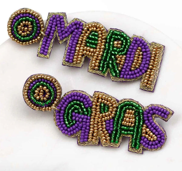 Mardi Gras Stud Earrings-Dangle purple gold green