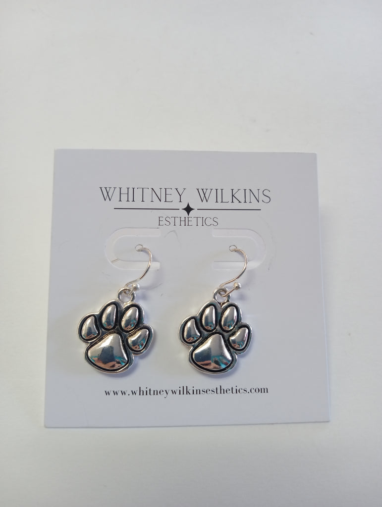 Silver Dangle Paw Print Earrings