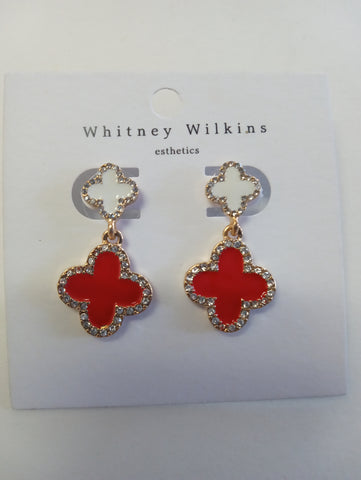 Small White cross/lined in rhinestone w/red cross/lined in rhinestone earrings
