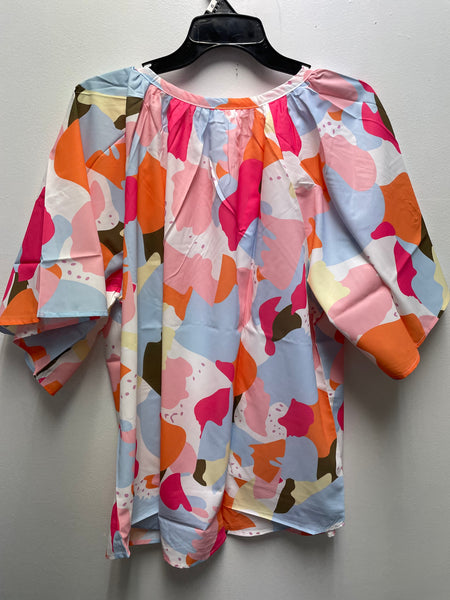 Splattered Color Bell Mid Sleeve V-Neck Blouse Whitney Wilkins