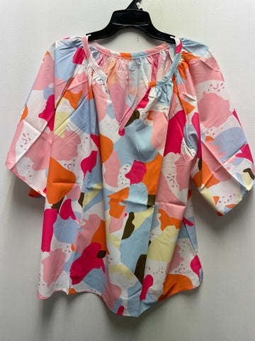 Splattered Color Bell Mid Sleeve V-Neck Blouse Whitney Wilkins