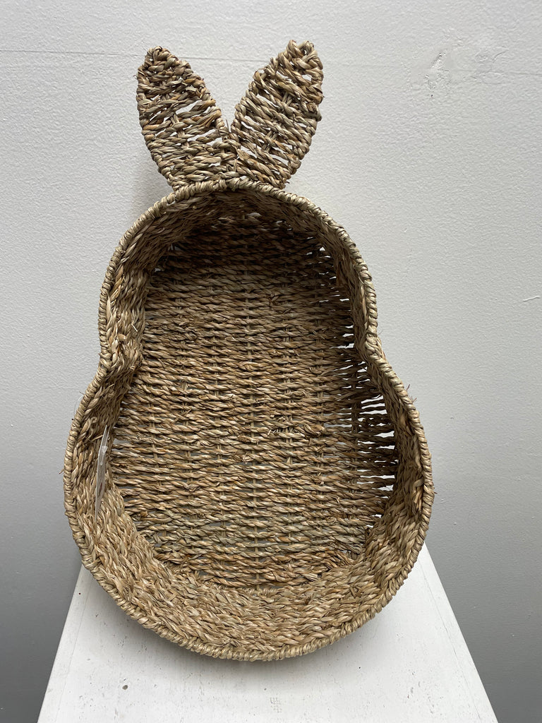 Straw Bunny Storage Basket 16x10 - Easter Basket & Farmhouse Organizer
