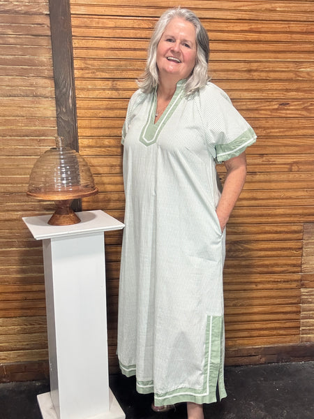 Striped Sage Maxi Dress 