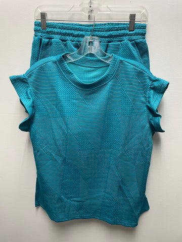 Textured Stitch Teal Short Sleeve top w/shorts Whitney Wilkins