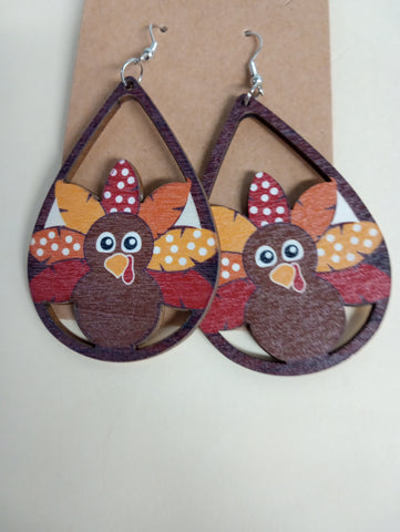 Teardrop Wood Dangle earrings w/Turkey