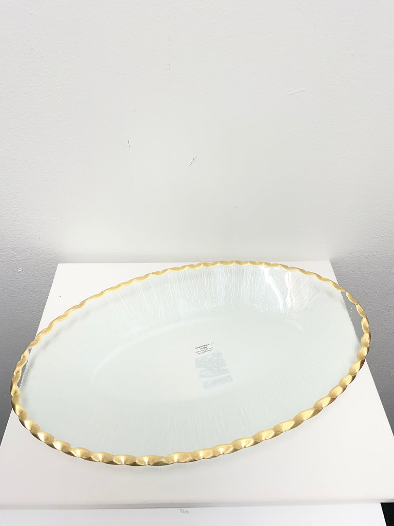 The Royal Standard 14.5"x8"Oval Glass/Gold Rim Platter Amanda Queen