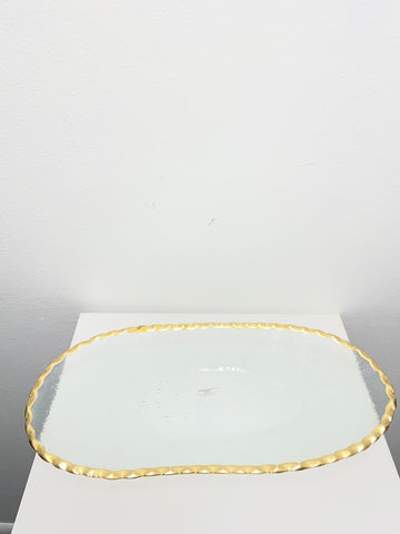 The Royal Standard 14.75"x7.25 Kidney shape Glass/Gold Rim Serving Tray Amanda Queen