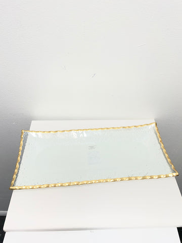 The Royal Standard 14"x6" Rectangle Glass/Gold Rim Serving Tray