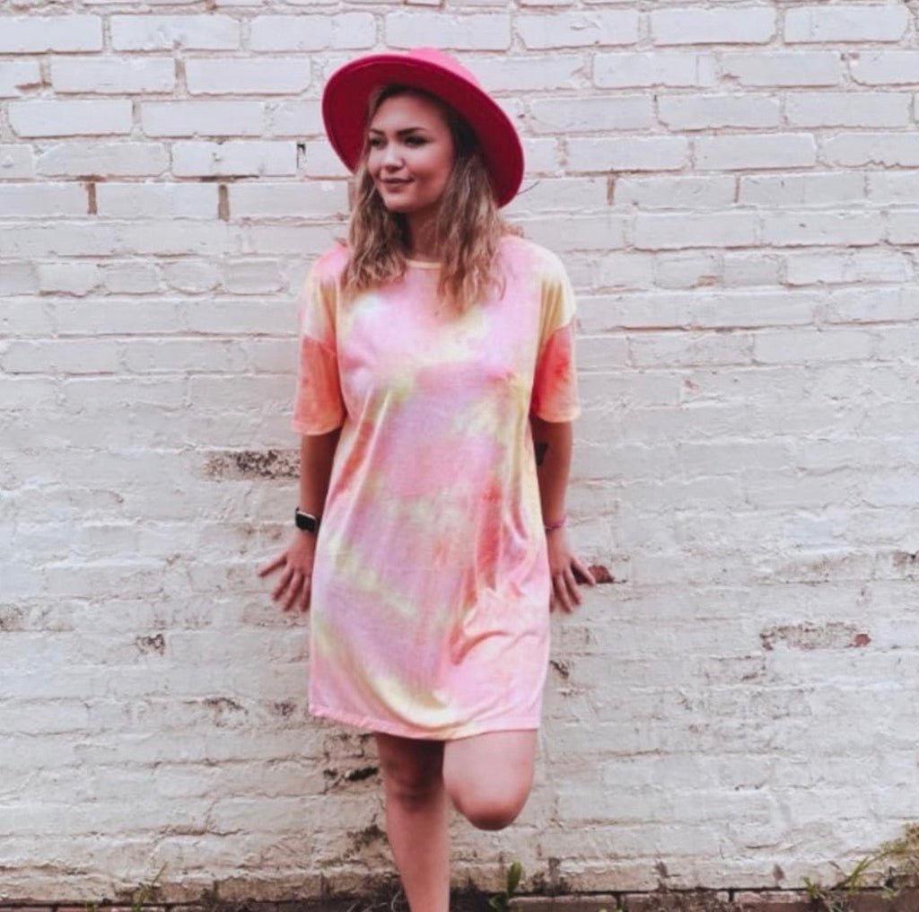 Peach Pink Tie Dye T-Shirt Dress | Casual Soft Summer Boutique Style OhhMy! Gifts and Things, LLC