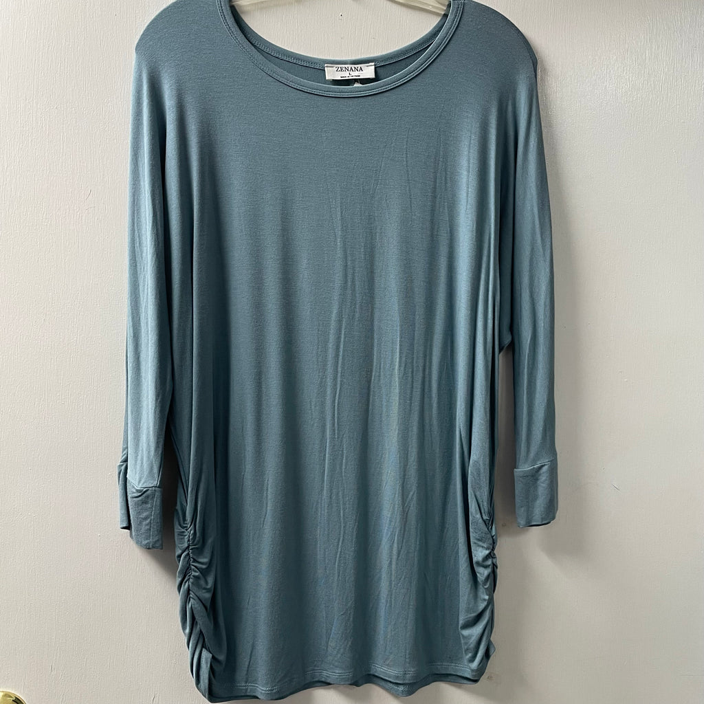 Zenana Large Green Long Sleeve top w/pleats on side