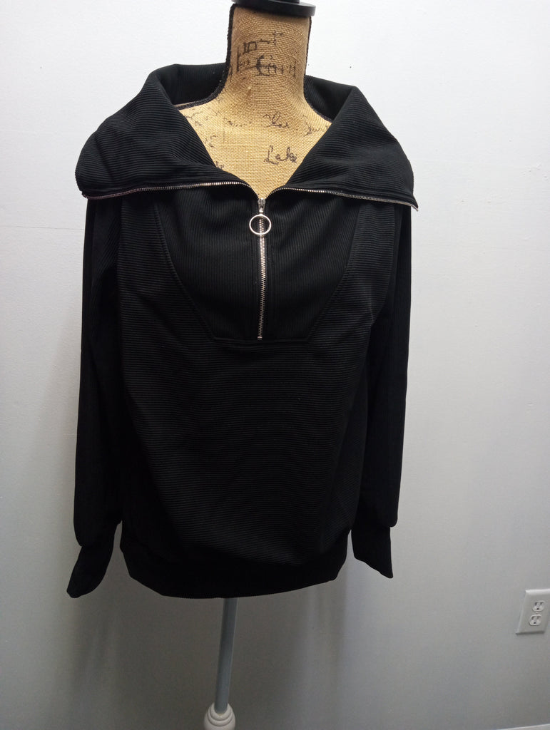 Umgee Black Ribbed top w/Silver Zipper Amanda Queen
