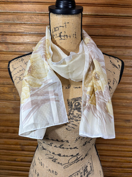 vintage scarf/white gold poppies