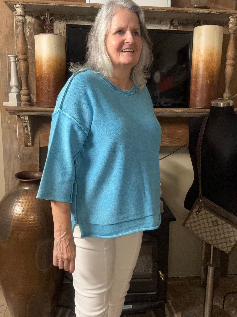 Washed 3/4 sleeve boxy sweater Zenana Top OhhMy! Gifts and Things, LLC