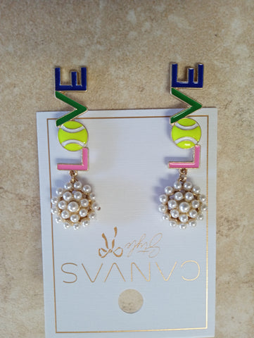White Beaded Tennis Stud Earrings | LOVE or Racket Design