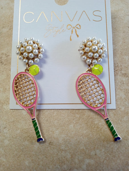 White Beaded Tennis Stud Earrings | LOVE or Racket Design