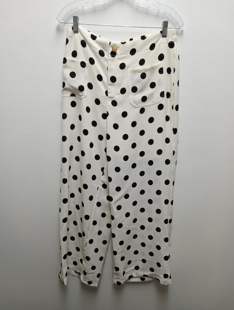 White & Black Polka Dot Pants with Pockets for Women