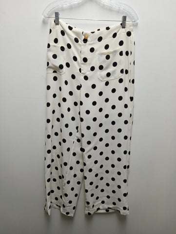 White & Black Polka Dot Pants with Pockets for Women
