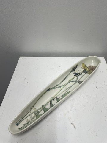 White Floral Stoneware Cookie Dish - Oblong Serving Platter with Design