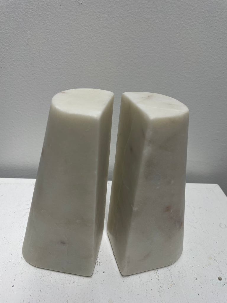 White Marble Bookends 6 Inch - Natural Stone Book Ends for Shelves