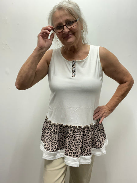 Leopard Trim White Top