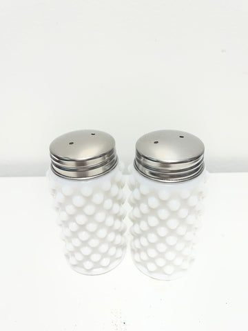 White Glass Hobnail Salt & Pepper Shaker