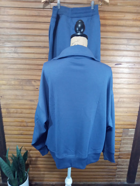 Zenana Blue Indigo Scuba Two-Piece Set | Pullover Top & Pants/BACK OF TOP