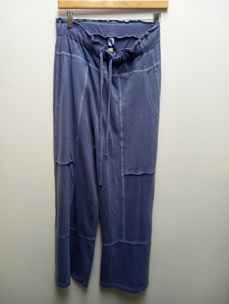 Zenana Blue Pull On Pants w/tie waist/deep pockets