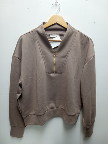 Zenana Cocoa Scuba Pullover Top with Gold Zipper