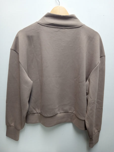 Zenana Cocoa Scuba Pullover Top with Gold Zipper/back