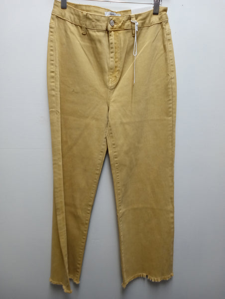 Zenana Mustard Denim Jean w/frazzle bottom