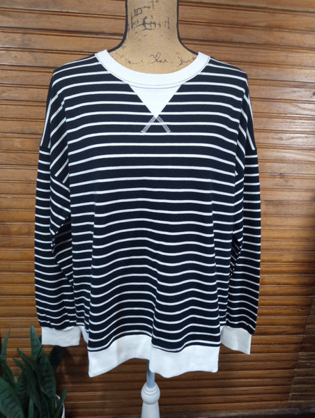 Zenana Striped Pullover Top with Ribbed Sleeve & Neck Bands