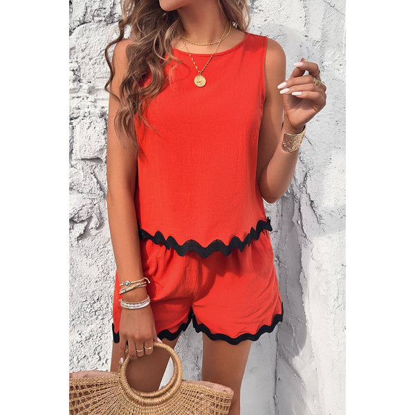 Two Pieces Printed Sleeveless Pockets Shorts Sets Supreme Fashion