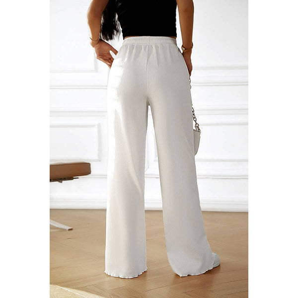 Solid Pockets Elastic Waist Loose Straight Pants Supreme Fashion