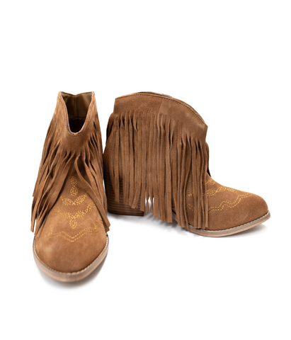Amos Fringe Ankle Bootie in Tan Suede Naughty Monkey