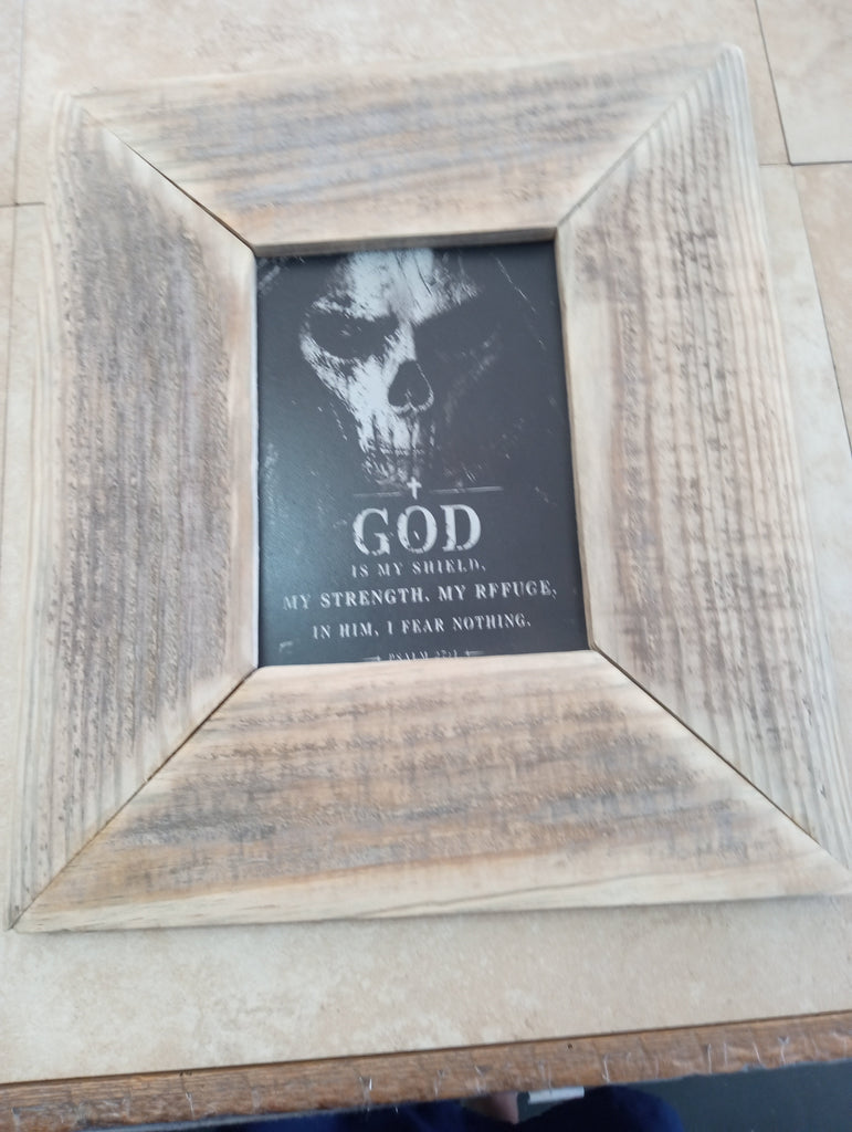 11"x15" Handmade Wood frame w/5x7 Insert "GOD Is My Sheild My Strenght My Refuge" Psalm 27:1 Rick Dantzler