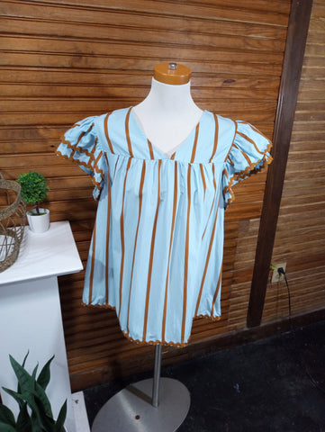 Blue top w/Brown stripes