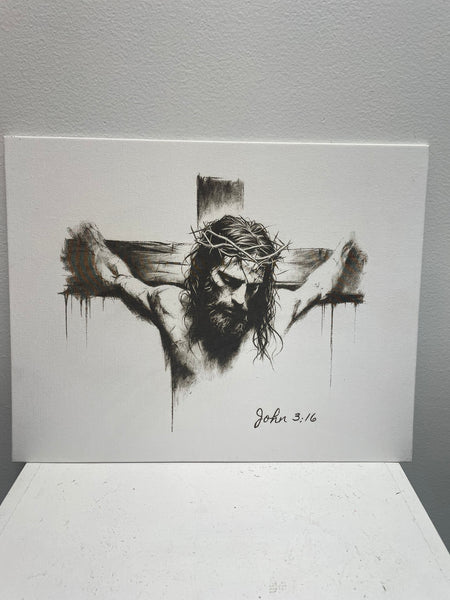 14" x 11" White Canvas Prints w/Laser Engraved - Custom Home Decor-Jesus on -John 3:16