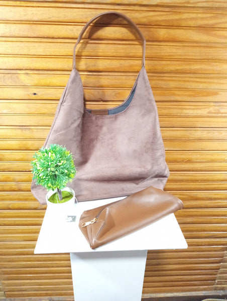12"x 16" Faux Suede Hobo Bag w/inner Pouch Retro Shoulder Tote OhhMy! Gifts and Things, LLC