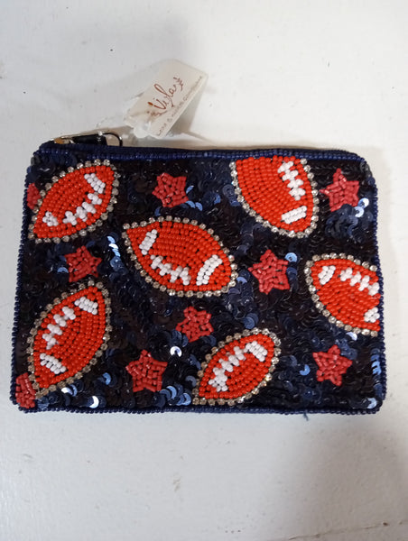 5"x3 1/2" beaded football Coin Bag
