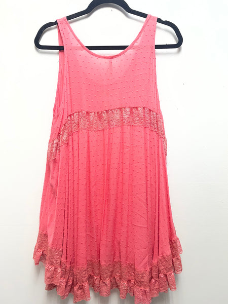 Coral Lace Tank Top Medium | Flowy Feminine Cami for Women