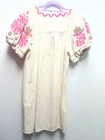 GiGiO Cream Dress w/pink/green embroidery