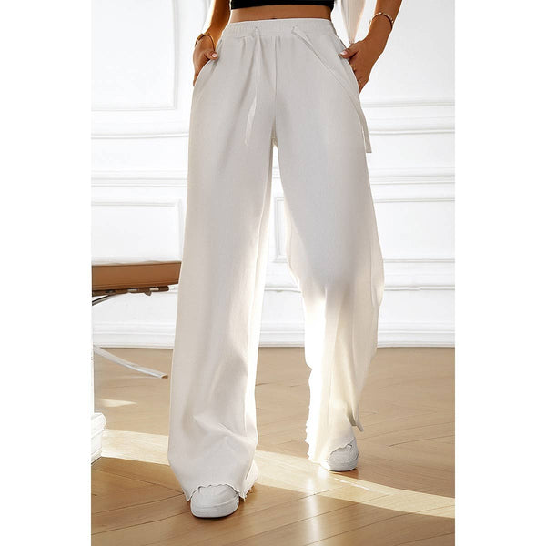 Solid Pockets Elastic Waist Loose Straight Pants Supreme Fashion