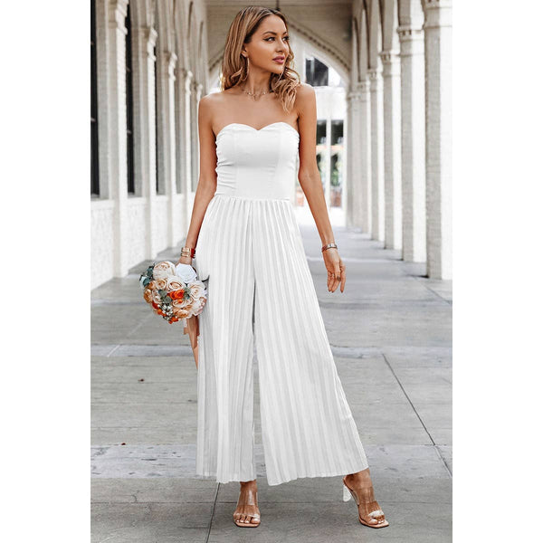 Elegant Off Shoulder Pleated High Waist Wide Leg Jumpsuit OhhMy! Gifts and Things, LLC